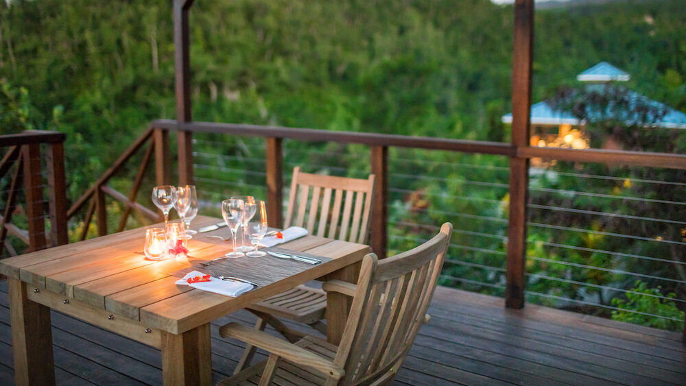 Private dinner during a Secret Bay Dominica stay