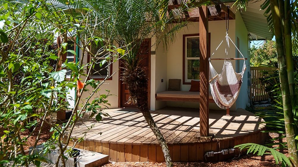 Veranda at a jungle lodge on a Belize jungle and island trip.